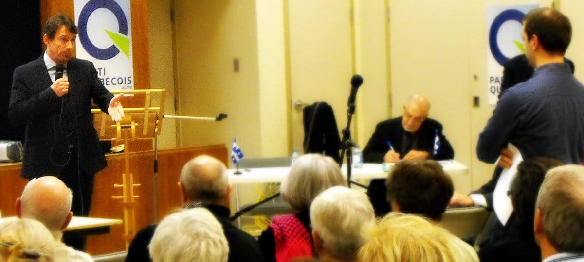 Le député de Saint-Jérôme Pierre Karl Péladeau lors d'une assemblée à Saint-Jean-Chrysostome, en novembre 2014.