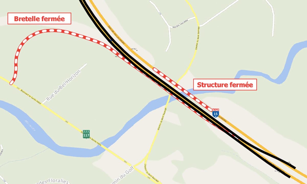Une fois la déviation terminée, voici comment on circulera sur l'autoroute 15 pour les mois à venir.