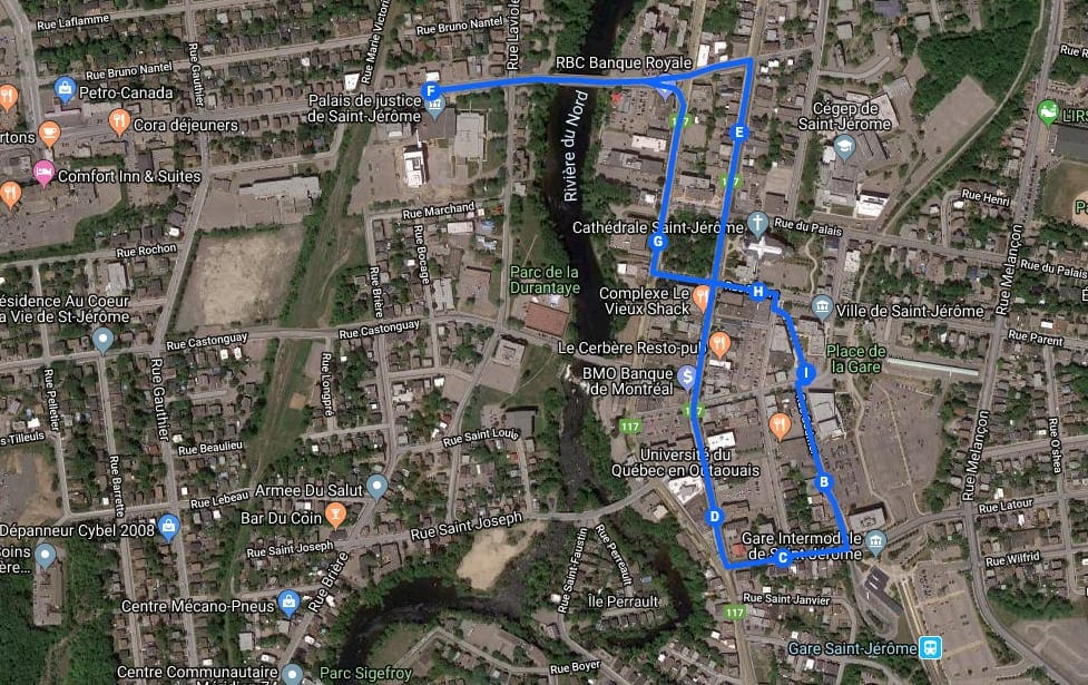Trajet de la Marche mondiale pour le climat de Saint-Jérôme