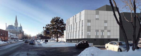 Voici à peu près ce à quoi ressemblera la rue Du Palais une fois le nouveau pavillon du cégep construit.