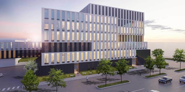 Le nouvel immeuble, d’allure résolument moderne, sera relié au palais de justice, qu’on distingue ici à gauche, et occupera l